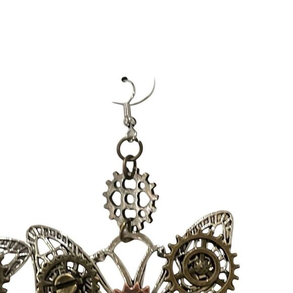 Butterfly Gear Steampunk Clockwork Mixed Metal Fashion Earrings NEW Whimsigoth - Picture 4 of 5